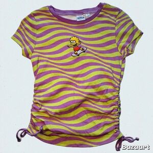 The Simpsons Lisa Skateboard T-Shirt Purple Yellow Striped Drawstring